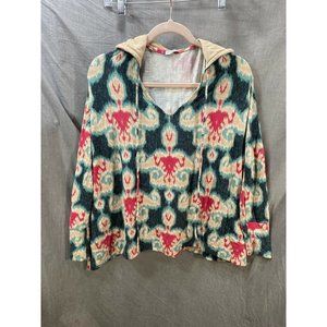 Cantao Shirt Women Large Black Red‎ Paisley Long Sleeve Hooded Pullover Ladies.